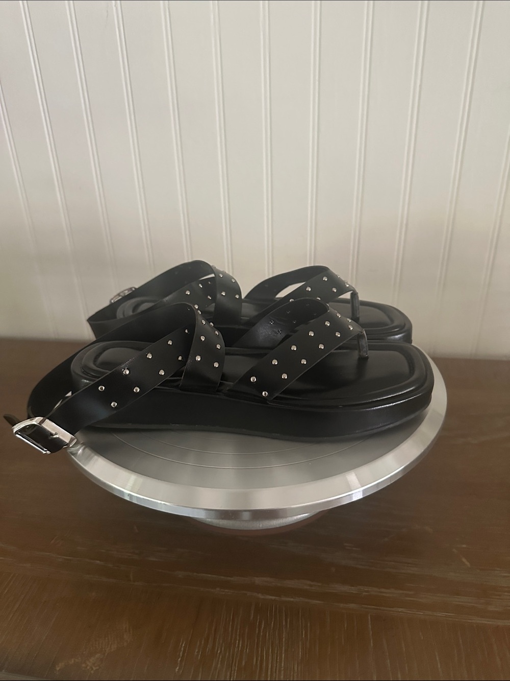 NOVUS Black Studded Ankle Straps Sandals Like New sz 6